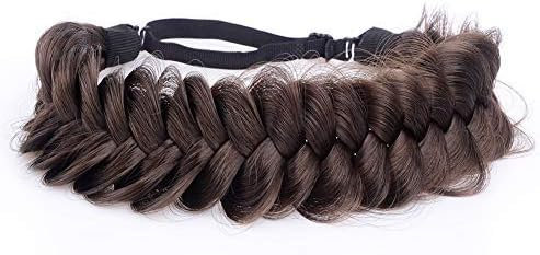 BOBIYA Messy Wide 2 Stränge Synthetisches Haar Auburn Geflochtenes Stirnband Klassisches Chunky Geflochtenes Stirnband Elastisches Stretch Geflochtenes Haarband (Brünette Braun)