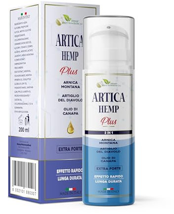HEMP PHYTOMEDICAL Artica Hemp Plus. Crema Extra Fuerte para Músculos y Articulaciones. Con Árnica, Harpagofito y Aceite de Cáñamo. 200 ml