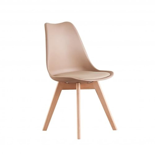 P&N Homewares Retro Modern Dining Chairs – Lorenzo Plastic Chairs with Cushioned Pad Seat & Solid Beech Wooden Legs - Mid Century Side Chair for Dining Room Living Room Kitchen Office Lounge