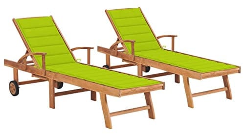 vidaXL 2X Madera Maciza de Teca Tumbonas con Cojín Hamaca Playa Piscina Cama Patio Terraza Balcón Jardín Cómodo Acolchado Relajante Verde Brillante