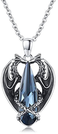 Drachen Halskette 925 Sterling Silber Geflügelt Drachen Anhänger mit blau Kristall Tier Kette Gotik Doppelte Drachen schmuck Geschenke für Damen Herren