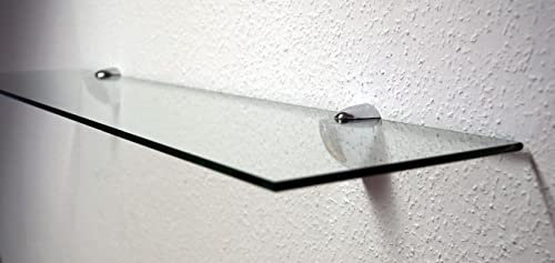 Dekoleidenschaft Wandregal aus 10mm Glas, klar, Verschiedene Formen und Größen, Glasregal, Glasboden, Glasablage, Badregal, Eckregal Bad Ablage Regal (Wandclips Maxi Silber, 90x20 cm)