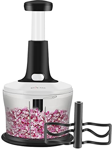 Smile mom Vegetable Chopper Food Chopper, Quick Hand Press Chopper Dicer, Pro Food Cutter, Easy to Chop Vegetables, Fruits, Herbs, Salsa, Puree, Pesto, ABS Food Grade Material 1.2L White