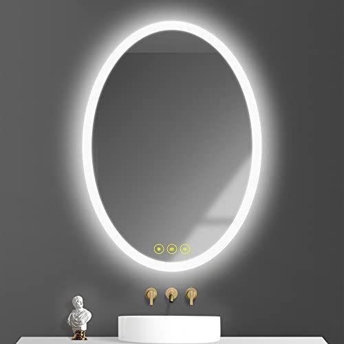 ICYWANG50x70cm Oval Bathroom Mirror with LED Lights, Illuminated Wall Mounted Makeup mirror with Anti-fog, 3 Color Mode and Dimmable function