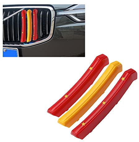 HIBEYO ABS Insert Front Grill Radiator Grill Kidney Trim Stripes Fits Volvo XC90 2020 Racing Car Sports Style Insert Radiator Grill Cover Clips Stripes Kidney Sticker Grills Decoration Red + Yellow