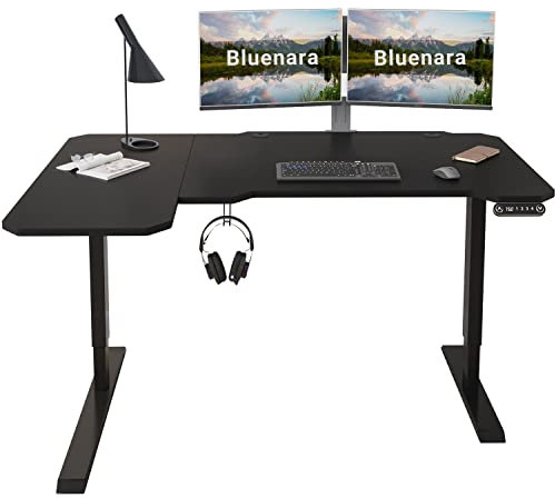 Bluenara Schreibtisch Höhenverstellbar Elektrisch, 150CM L Form Sitz- & Stehpult Schreibtisch mit 4 Memory-Steuerung Schwarzes Spleißbrett