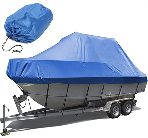 ELVONS Bootsplane Mit Gummizug, 420d Staubdicht Und Atmungsaktiv Bootsabdeckung Aus Oxford-Material Yachtabdeckung FüR Boote Mit Mittelkonsole, 11-27 Fuß,Blau,25~27(1010cm*590cm)