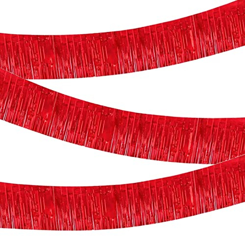 Tuxiaobu Lametta, Girlanden, Lametta Girlande, Luftschlangen Folie Fransenvorhang Lametta Vorhang Party Deko für Fotografische Wand Fenster Dekoration, 3 Stück 10 Fuß Lametta Rot