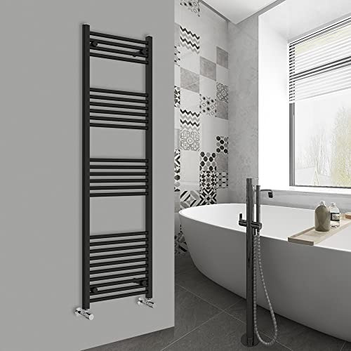 Warmehaus Modern Bathroom Heated Towel Rail 1600x500mm Straight Black | Ladder Radiator for Bathroom Kitchen, Wall Brackets, Central Heating, Premium Mild Steel
