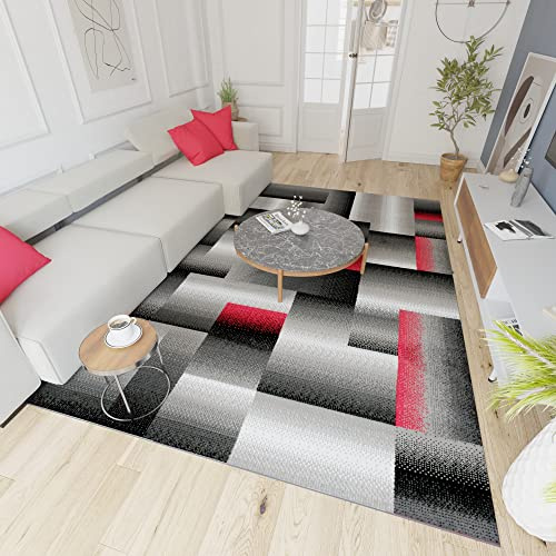 Mazovia Teppich Wohnzimmer 80x150cm Anthrazit Grau Geometrisch Weich | Teppich für Schlafzimmer Büro Esszimmer Pflegeleicht Fußbodenheizungsgeeignet Reinigungsmittelbeständig Kurzflor Synthetisch