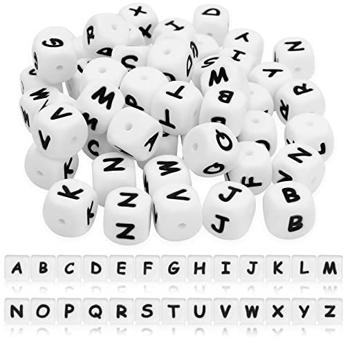 52 Stück Silikonperlen Buchstabenperlen Silikon Perlen Quadratische Alphabet Perlen A-Z Lose Silikonperlen für DIY Armbänder Halsketten Schlüsselanhänger Schmuckherstellung Buchstaben perlen