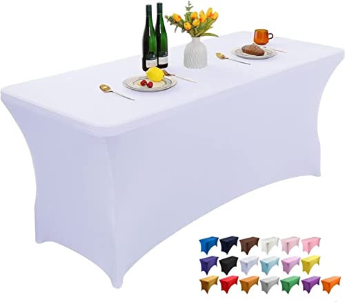 Wolfway Nappe de table rectangulaire en élasthanne extensible lavable et infroissable pour fête, banquet, mariage, cocktail et festival Blanc 1,2 m