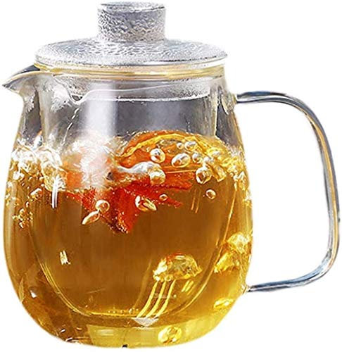 ANIFM WYZQ Tetera Taza de Tetera Tetera de Vidrio Grande Flor Filtro de Tetera de té Transparente Taza de té para el hogar Taza de té Juego de Kung Fu de Gran Capacidad Resistente al Calor (1200ml)