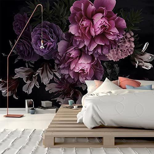 Fleur De Pivoine Noire Et Violette Papier Peint Mural Papier Peint De Fond Décoration Industrielle Décoration De La Chambre À Coucher Papier Peint 3D Décoration Inté 250 (largeur) x 175 (hauteur) cm