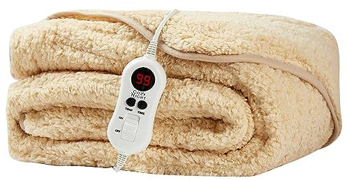 Cozy Night Electric Heated Throw Blanket - 9 Heat Settings & 9 Timer Settings - Machine Washable - Luxurious Sherpa Fleece - 160 x 120 cm (Grey Sand)