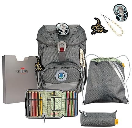 DER DIE DAS ErgoFlex ECO My Planet Set 5-teilig, leichter Schulrucksack für die Grundschule, ab der 1. Klasse – sicher, ergonomisch & nachhaltig, für Mädchen oder Jungen, ca. 22 l Volumen, ca. 800 g