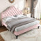 HYUB Polsterbett 140x200cm, Bett mit Lattenrost, Doppelbett mit Rückenlehne & Höhenverstellbares Kopfteil, Hautfreundliche Flanellstoff, für Erwachsene & Jugendliche, Ohne Matratze, Rosa