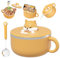 NIDONE Bol de Nouilles instantanées avec poignées 1200 ML Bol de Ramen instantanés avec Couvercle et cuillère à Micro-Ondes Portables coccopier pour Soupe, Nouilles, boulettes, salades | salades Bols