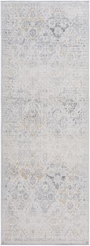 Livabliss Sicily Vintage Rug Runner for Hallway & Living Room 80x220 cm, Scandi Neutral Boho Design, Traditional Pattern, Easy Care Pile, Grey Amber Beige Floor Covering