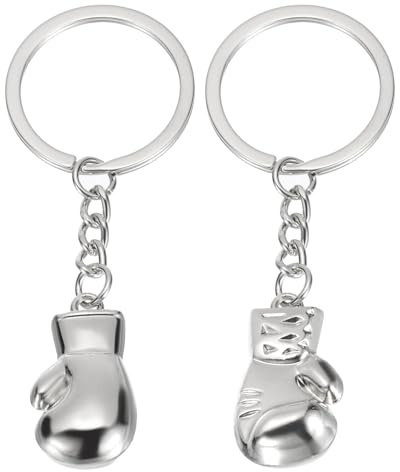 PATIKIL 2 Stück Mini Boxhandschuhe Schlüsselanhänger Silber, Metall Sport Schlüsselanhänger mit Boxhandschuhen Zubehör für Herren Damen Rucksack Auto Motorrad Fahrrad Dekorative Geschenke