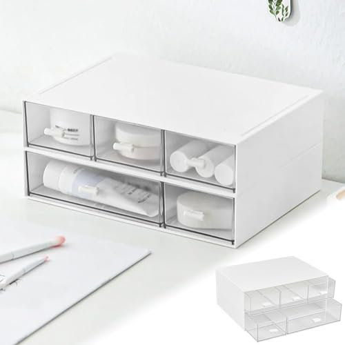 SLTAXAR Plastik Schreibtisch Organizer mit 5 Schubladen, modern, minimalistisch, weiß, Büro-Organizer