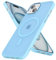 oakxco Magnetic Case for iPhone 14 Plus 15 Plus Phone Case Compatible with Magsafe, Slim Thin Clear Hard Shell Plastic & Silicone Rubber Bumper, Cute Mag Safe Cover for Women Girls, Light Blue