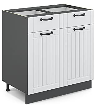 Vicco Küchenunterschrank Fame-Line, Weiß Landhaus/Anthrazit, 80 cm, AP Anthrazit