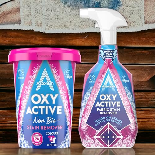 Fabric Stain Remover For Clothes Bundle - Set Includes Astonish Oxy Active Stain Remover Spray (750ml) and Oxy Active Stain Remover Powder (625g)