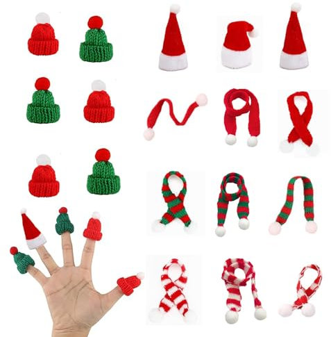 FYZSJWL 18 Stück Mini Weihnachtsmütze, Mini Weihnachtsmütze Und Schal Set, Flaschenverschluss, Lutscherhut, Mini-Strickmütze Des Weihnachten, für Tischdekoration Flaschen Zum Befüllen Weihnachten