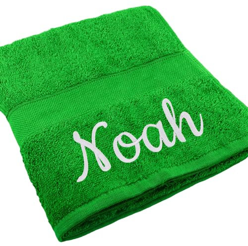 Deitert Handtuch Juist mit Namen oder Wunschtext Bestickt, personalisiertes Duschtuch, individuelles Badetuch, 100% Baumwolle, 70 x 140 cm grün