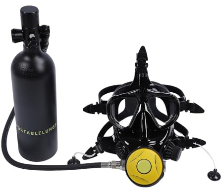 Mini Bouteille de Plongée, Lunettes de Plongée Intégrales, Vue Large à 180 °, Réservoir D'oxygène Portable de 1 L avec Tuba pour L'exploration sous-Marine (Black)
