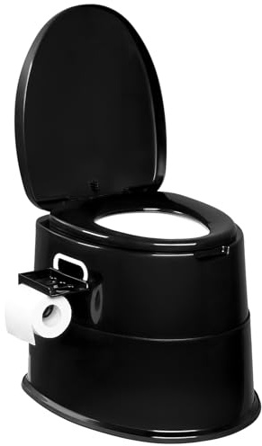 VINGLI Portable Toilet | Indoor Outdoor Commode w/Detachable Inner Bucket & Removable Paper Holder, Lightweight & Compact for Camping, Boat, Van, Emergency Use (Black)