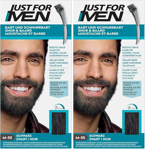 Just For Men Formule, Barbe Noir, Coloration Moustache Et Barbe Homme, Élimine Les Poils Blancs Pour Un Résultat Plus Épais, Avec Un Pinceau Applicateur, Rapide Et Facile, M55 (Lot de 2)