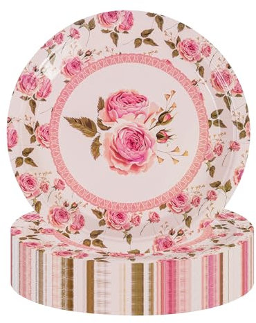 BOKFJBP 50pcs Paper Plates,9in Floral Pape Plates Disposable Dinner Plate Vintage Tea Party Plate Set Tableware for Birthday Graduation Wedding Baby Shower Birthday Wedding
