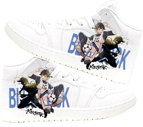 Gooyeh Blue Lock Anime High-Top Weiße Schuhe Bachira Meguru Weiße Canvas-Schuhe für Unisex-Erwachsene Anime Peripherie Gedruckt Weiße Schuhe Sport-Sneaker