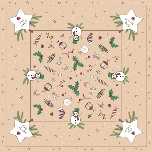 Mank Airlaid Tischdecke Snowman, 80 x 80 cm, 20 Stück - Stoffähnliche Weihnachts Tischdecken mit Schneemann Motiv Weihnachtstischdecke