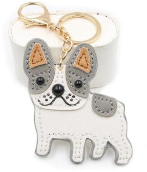 UNDERPINE Taschenanhänger aus Leder, Motiv: Französische Bulldogge und Border Collie, niedlicher Schlüsselanhänger für Handtaschen