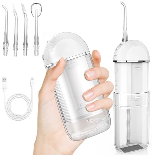 Idropulsore Dentale Professionale Idropulsore Oral Irrigatore Dentale - Serbatoio dell'acqua retrattile 4 Ugelli e 3 Modalità IPX7 Impermeabile Idropulsore Dentale Elettrico per Casa e Viaggi