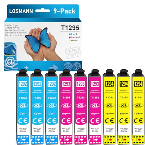 LOSMANN T1295 Druckerpatronen Kompatibel für Epson T1292 T1293 T1294 Multipack für Workforce WF-3520 WF-3540 WF-7525 WF-7515 Stylus SX235W SX425W SX435W SX445W SX535WD BX630FW (9er-Pack)