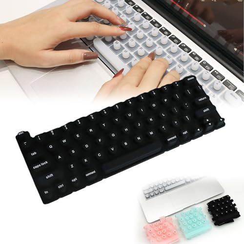 Silicone Raised Keyboard Protective Cover for Long Nails - Full-Size Keyboard Film - Heart Black