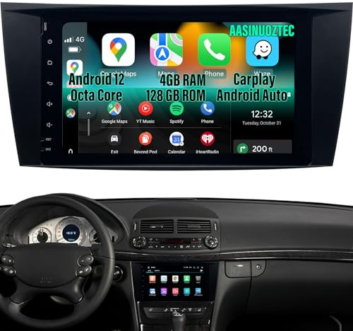 AASINUOZTEC Android 12 Autoradio für Mercedes Benz E Klasse W211 / CLS Klasse W219 GPS Navigation Stereo Head Unit 8 Touchscreen, Bluetooth 5.0 Audio Empfänger mit Wireless CarPlay & Android Auto