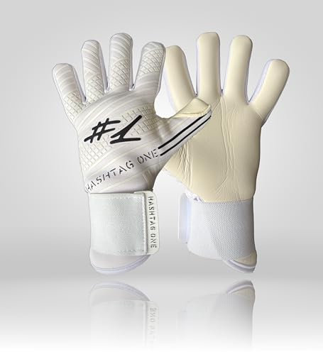 #1 Hashtag One Profi Grip Torwarthandschuhe für Erwachsene und Kinder, Fußballhandschuhe Herren, Diverse Größe und Farben (9, Weiss Schwarz)