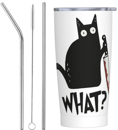 ZORIN Funny Cate with Knife Tumbler Cup 590.0 g Stainless Steel Mug Vaccum Insulated Tumblers with Lid and Straw Double Wall Feak Proof Coffee Travel Mug Birthday Gift for Women Men