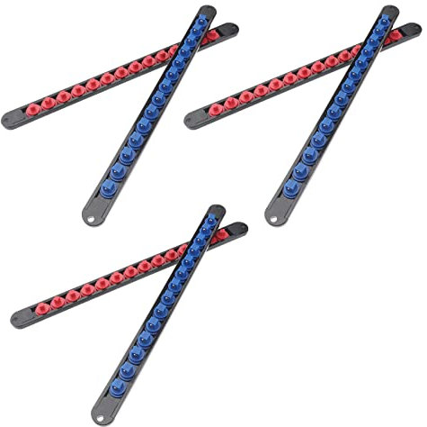 TOPPERFUN Socket Organiser Socket Holder: 6pcs Portable Socket Holders Organizers, Socket Rail Socket Tray Socket Tester Holder Socket Storage Socket Rails 3/8 1/2 1/4 with Sizes, Blue Red