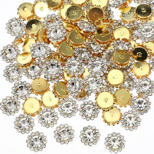 100 Stück 12mm Strasssteine Zum Aufnähen, Glas Kristall Strasssteine, Metallsockel, Blumenform, Strasssteine Zum Aufnähen Rot für Kleidung, Schuhe, Ohrringe, Gürtel, DIY Handwerk, Nähzubehör (Weiß)