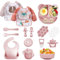 Bizcasa Coffret Repas Bebe 14 pièces, Vaisselle Antiderapant pour Bébé Set Silicone avec Ventouse Assiette Bol Tasse et Bavoir, Sans BPA, Enfant Set Couverts Vaisselle Pour Sevrage Manger (Rose clair)