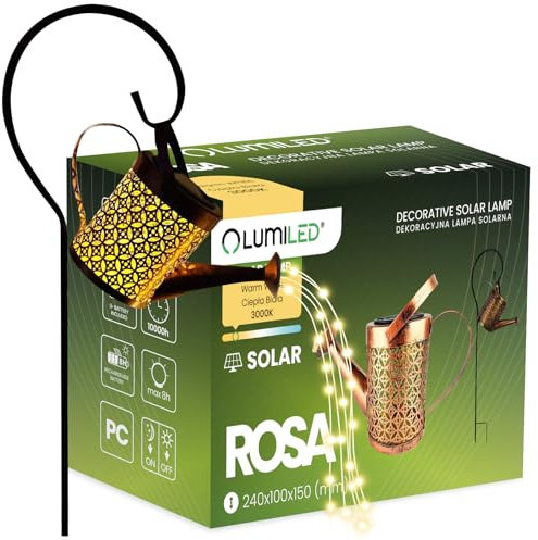 Lumiled Solarlampe in Form einer Gießkanne Lichterkette Aussen, Wasserdicht Gartendeko mit Schäferhaken, Vintage Lichterkette für Garten Hofweg Balkon Terrassefarblich farbe Kupfer IP44