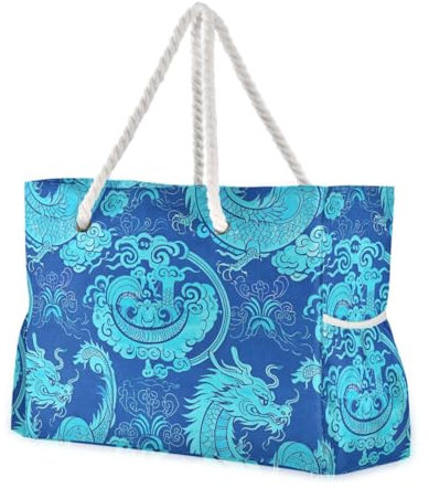 WDdZzyy Sac à main imperméable avec poches latérales Motif dragon chinois Bleu, Dragon chinois bleu porte-bonheur, 1 size