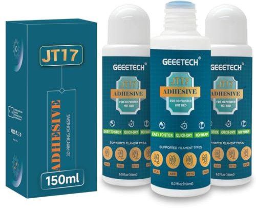 DERUC 3d printer adhesive JT17 150 ml 3 pack, Soldering Adhesive for 3D Printer, 3d printer glue with Strong Adhesion Reduces Warping of ABS PLA PETG filaments on Heated Building Plates