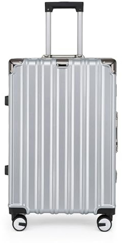 Infinity Leather Koffer Trolley Handgepäck Handgepäck Hartschale PC Reisetasche Leichtgewicht mit langlebigen 4 Spinner-Rädern (Silver, M(66cm 70L))